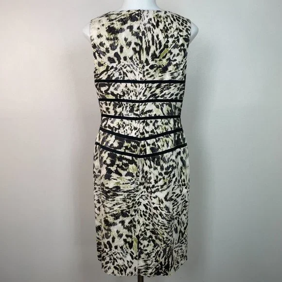 Ann Taylor Sheath Dress 2 Animal Print Sleeveless Black Ivory Green Women's - Picture 6 of 13
